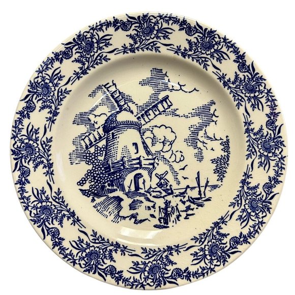 Vintage Royal C 52 Underglaze China Blue Windmill Pattern 9" Luncheon Plate - Picture 1 of 7